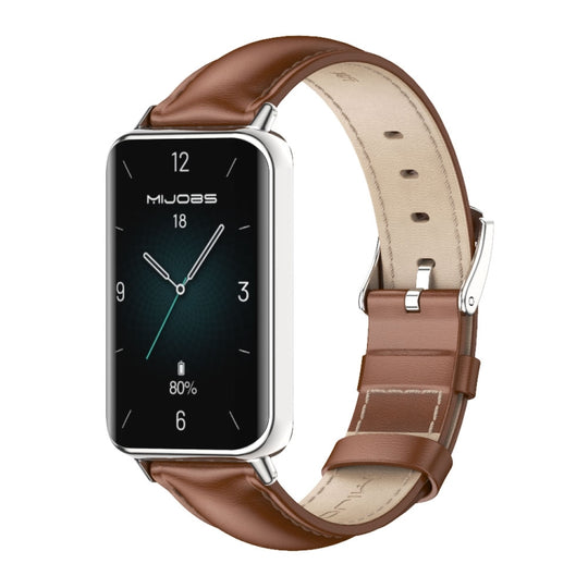 For Honor Band 10 / 9 MIJOBS Cowhide Leather Watch Band(Brown Silver)