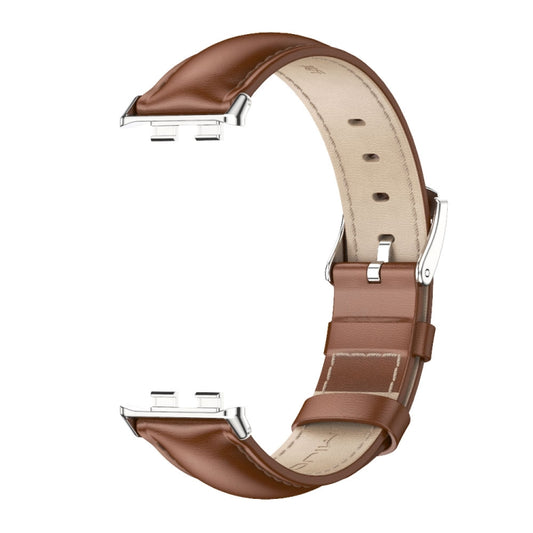 For Honor Band 10 / 9 MIJOBS Cowhide Leather Watch Band(Brown Silver) - Watch Bands by MIJOBS | Online Shopping UK | buy2fix