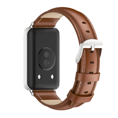 For Honor Band 10 / 9 MIJOBS Cowhide Leather Watch Band(Brown Silver) - Watch Bands by MIJOBS | Online Shopping UK | buy2fix