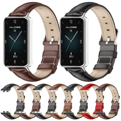 For Honor Band 10 / 9 MIJOBS Cowhide Leather Watch Band(Bamboo Coffee Silver) - Watch Bands by MIJOBS | Online Shopping UK | buy2fix