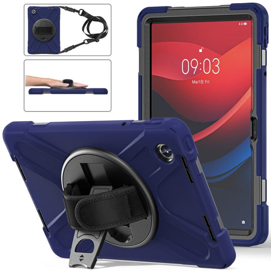 For Lenovo Tab M11 /Xiaoxin Pad 11 2024 Rotatable Holder Silicone Hybrid PC Tablet Case with Shoulder Strap(Navy Blue) - Lenovo by buy2fix | Online Shopping UK | buy2fix