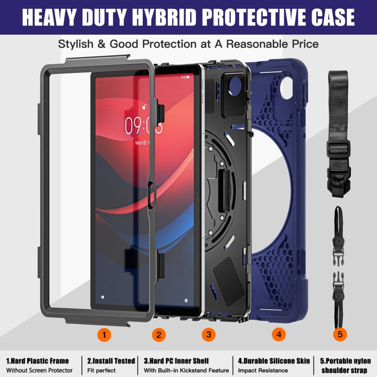 For Lenovo Tab M11 /Xiaoxin Pad 11 2024 Rotatable Holder Silicone Hybrid PC Tablet Case with Shoulder Strap(Navy Blue) - Lenovo by buy2fix | Online Shopping UK | buy2fix