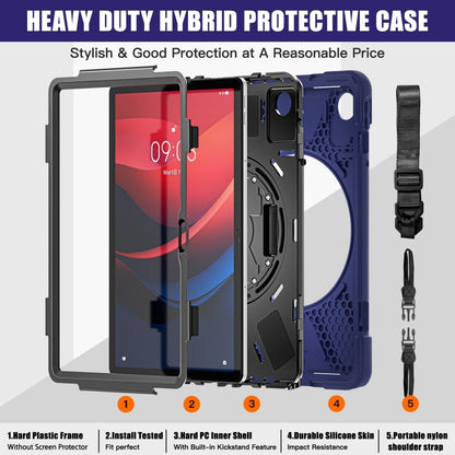 For Lenovo Tab M11 /Xiaoxin Pad 11 2024 Rotatable Holder Silicone Hybrid PC Tablet Case with Shoulder Strap(Navy Blue) - Lenovo by buy2fix | Online Shopping UK | buy2fix