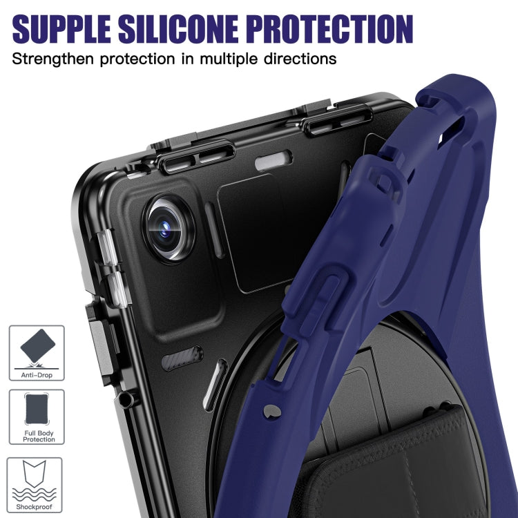 For Lenovo Tab M11 /Xiaoxin Pad 11 2024 Rotatable Holder Silicone Hybrid PC Tablet Case with Shoulder Strap(Navy Blue) - Lenovo by buy2fix | Online Shopping UK | buy2fix