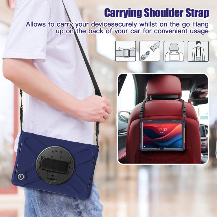 For Lenovo Tab M11 /Xiaoxin Pad 11 2024 Rotatable Holder Silicone Hybrid PC Tablet Case with Shoulder Strap(Navy Blue) - Lenovo by buy2fix | Online Shopping UK | buy2fix