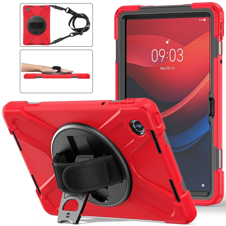 For Lenovo Tab M11 /Xiaoxin Pad 11 2024 Rotatable Holder Silicone Hybrid PC Tablet Case with Shoulder Strap(Red) - Lenovo by buy2fix | Online Shopping UK | buy2fix