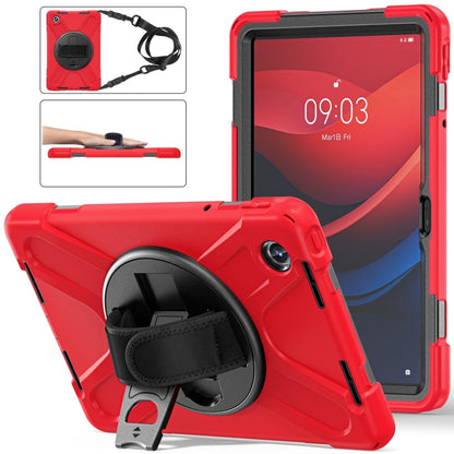For Lenovo Tab M11 /Xiaoxin Pad 11 2024 Rotatable Holder Silicone Hybrid PC Tablet Case with Shoulder Strap(Red) - Lenovo by buy2fix | Online Shopping UK | buy2fix