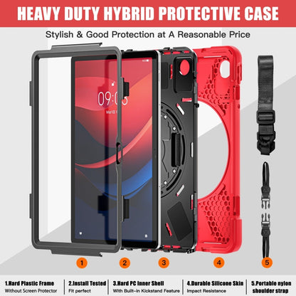 For Lenovo Tab M11 /Xiaoxin Pad 11 2024 Rotatable Holder Silicone Hybrid PC Tablet Case with Shoulder Strap(Red) - Lenovo by buy2fix | Online Shopping UK | buy2fix