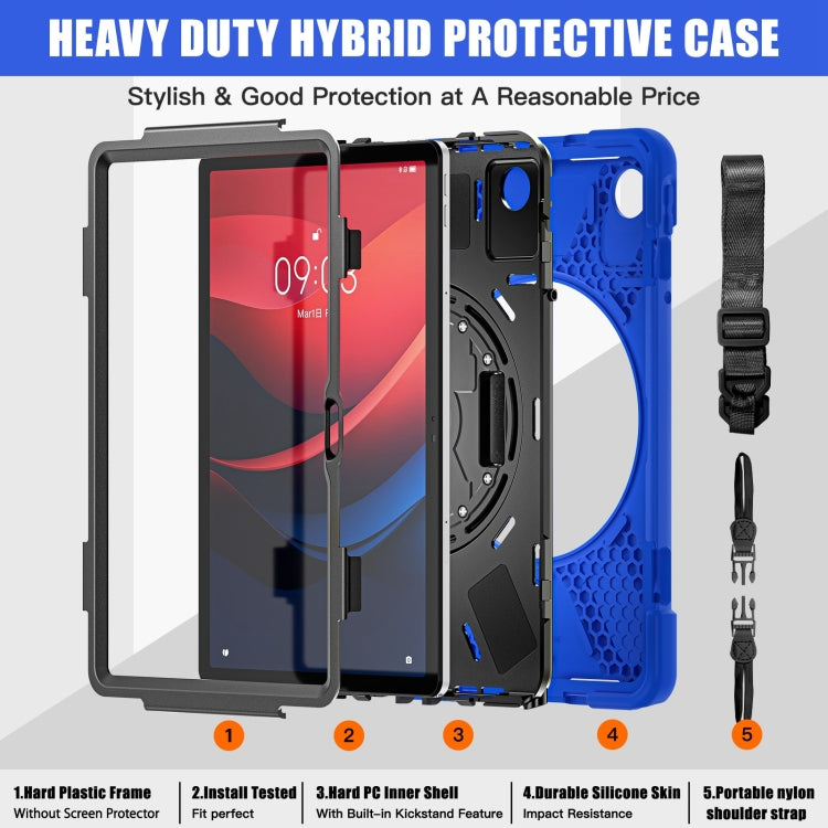 For Lenovo Tab M11 /Xiaoxin Pad 11 2024 Rotatable Holder Silicone Hybrid PC Tablet Case with Shoulder Strap(Blue) - Lenovo by buy2fix | Online Shopping UK | buy2fix