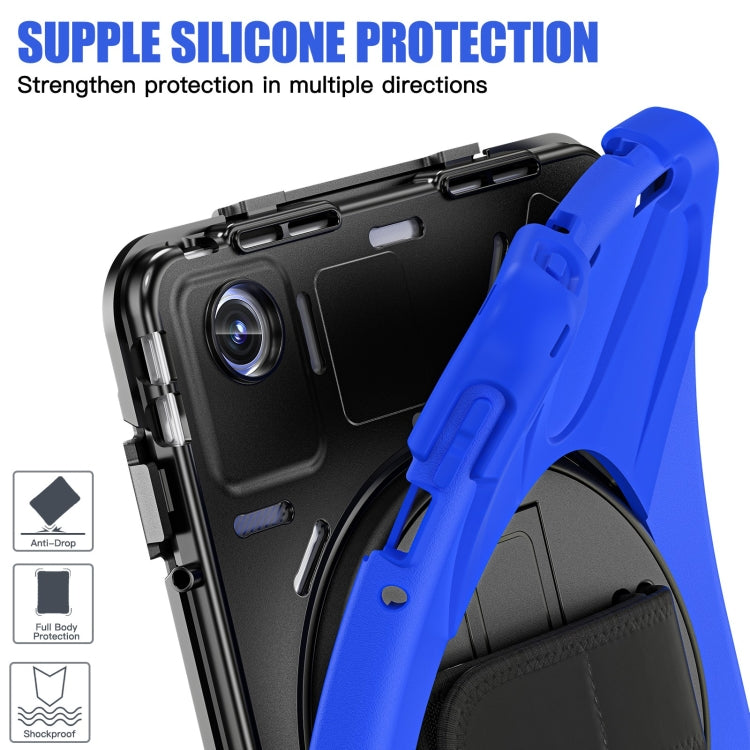 For Lenovo Tab M11 /Xiaoxin Pad 11 2024 Rotatable Holder Silicone Hybrid PC Tablet Case with Shoulder Strap(Blue) - Lenovo by buy2fix | Online Shopping UK | buy2fix