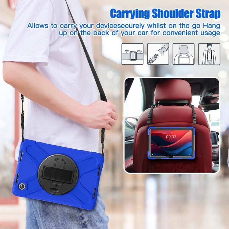 For Lenovo Tab M11 /Xiaoxin Pad 11 2024 Rotatable Holder Silicone Hybrid PC Tablet Case with Shoulder Strap(Blue) - Lenovo by buy2fix | Online Shopping UK | buy2fix