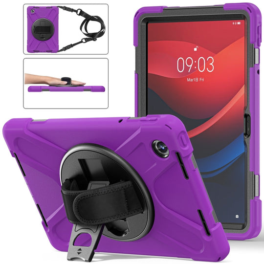 For Lenovo Tab M11 /Xiaoxin Pad 11 2024 Rotatable Holder Silicone Hybrid PC Tablet Case with Shoulder Strap(Purple)