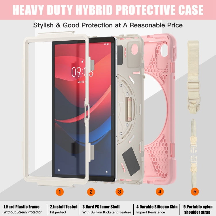 For Lenovo Tab M11 /Xiaoxin Pad 11 2024 Rotatable Holder Silicone Hybrid PC Tablet Case with Shoulder Strap(Pink) - Lenovo by buy2fix | Online Shopping UK | buy2fix