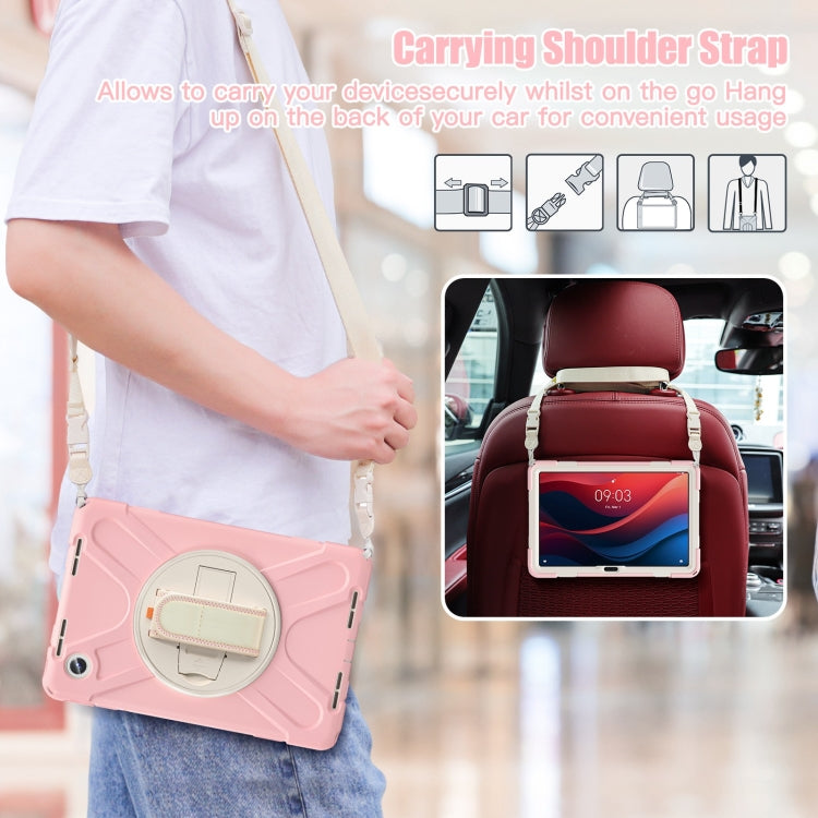 For Lenovo Tab M11 /Xiaoxin Pad 11 2024 Rotatable Holder Silicone Hybrid PC Tablet Case with Shoulder Strap(Pink) - Lenovo by buy2fix | Online Shopping UK | buy2fix