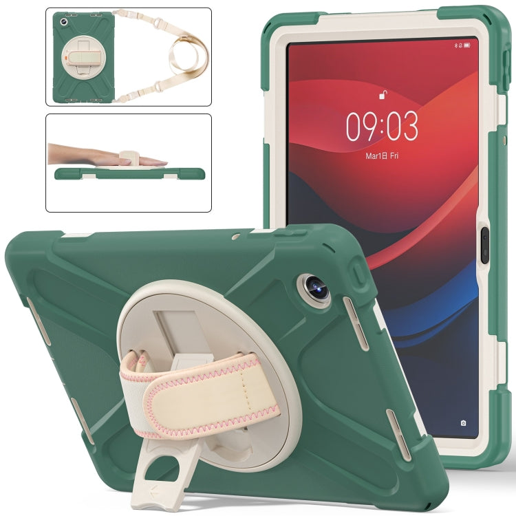For Lenovo Tab M11 /Xiaoxin Pad 11 2024 Rotatable Holder Silicone Hybrid PC Tablet Case with Shoulder Strap(Emerald Green) - Lenovo by buy2fix | Online Shopping UK | buy2fix