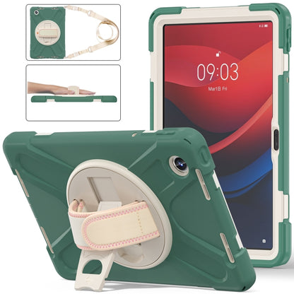 For Lenovo Tab M11 /Xiaoxin Pad 11 2024 Rotatable Holder Silicone Hybrid PC Tablet Case with Shoulder Strap(Emerald Green) - Lenovo by buy2fix | Online Shopping UK | buy2fix