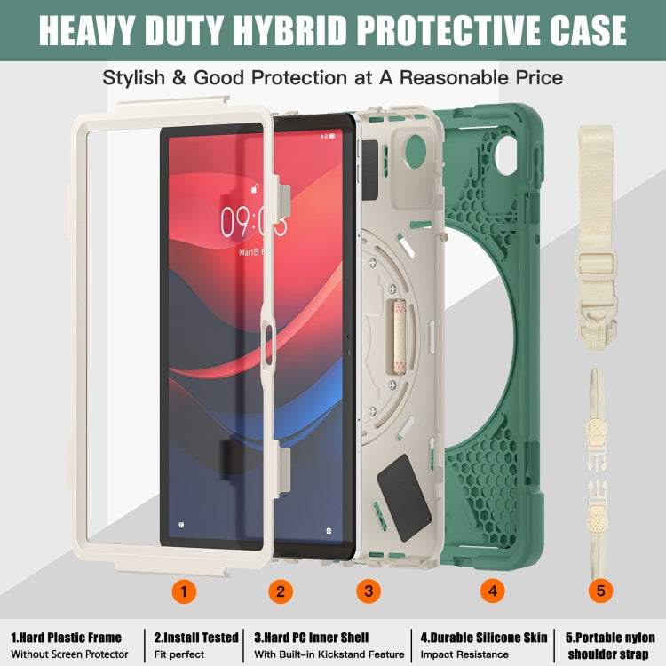 For Lenovo Tab M11 /Xiaoxin Pad 11 2024 Rotatable Holder Silicone Hybrid PC Tablet Case with Shoulder Strap(Emerald Green) - Lenovo by buy2fix | Online Shopping UK | buy2fix