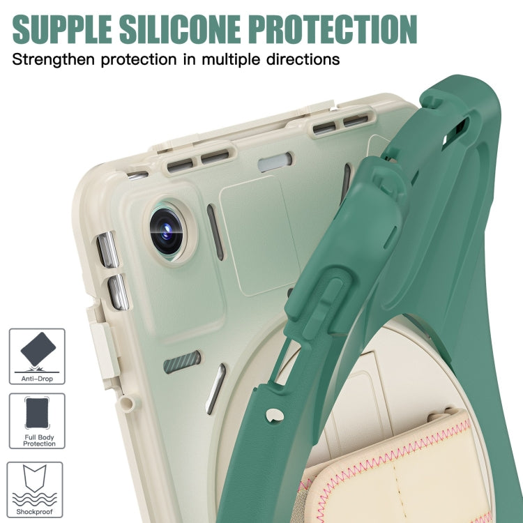 For Lenovo Tab M11 /Xiaoxin Pad 11 2024 Rotatable Holder Silicone Hybrid PC Tablet Case with Shoulder Strap(Emerald Green) - Lenovo by buy2fix | Online Shopping UK | buy2fix