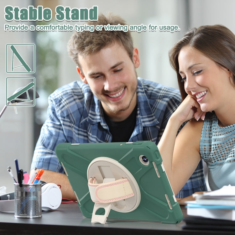 For Lenovo Tab M11 /Xiaoxin Pad 11 2024 Rotatable Holder Silicone Hybrid PC Tablet Case with Shoulder Strap(Emerald Green) - Lenovo by buy2fix | Online Shopping UK | buy2fix