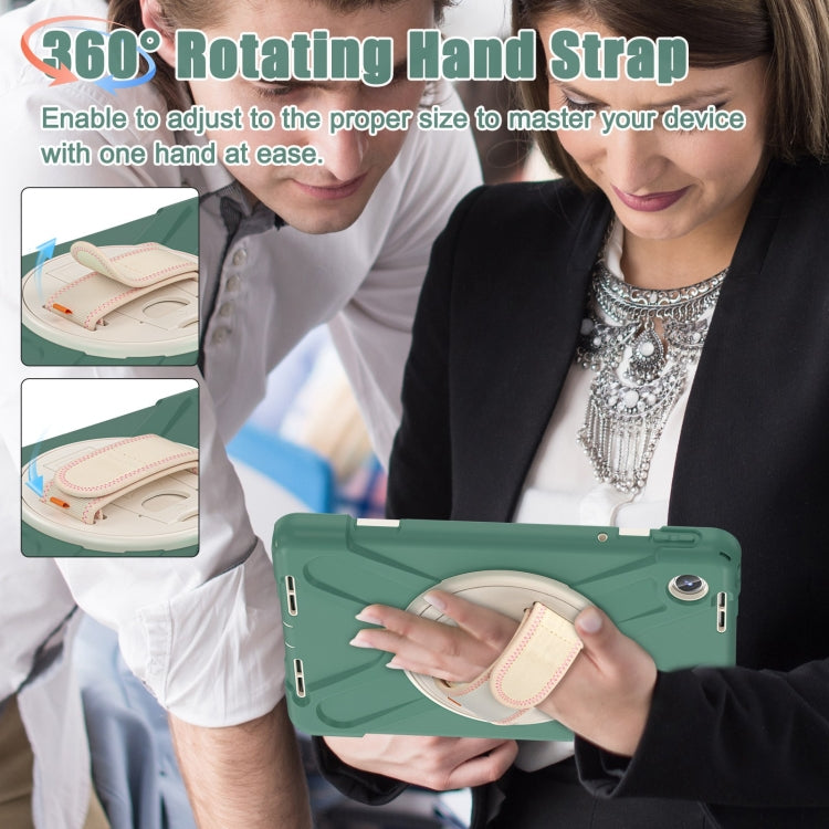 For Lenovo Tab M11 /Xiaoxin Pad 11 2024 Rotatable Holder Silicone Hybrid PC Tablet Case with Shoulder Strap(Emerald Green) - Lenovo by buy2fix | Online Shopping UK | buy2fix
