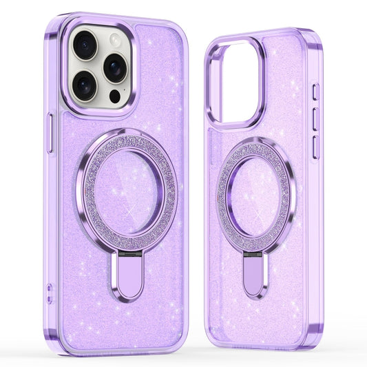 For iPhone 16 Pro Max Glitter Ring Holder MagSafe Phone Case(Purple) by buy2fix