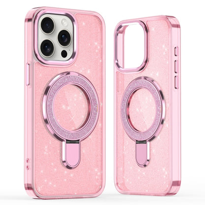 For iPhone 16 Pro Glitter Ring Holder MagSafe Phone Case(Pink) by buy2fix