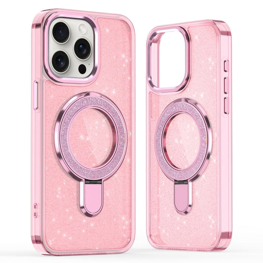 For iPhone 16 Pro Glitter Ring Holder MagSafe Phone Case(Pink) by buy2fix
