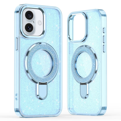 For iPhone 16 Plus Glitter Ring Holder MagSafe Phone Case(Blue) by buy2fix