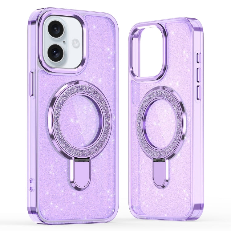 For iPhone 16 Plus Glitter Ring Holder MagSafe Phone Case(Purple) by buy2fix