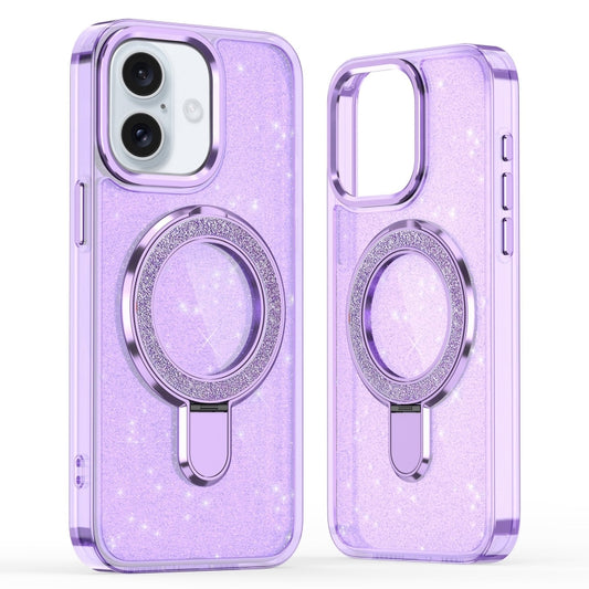 For iPhone 16 Plus Glitter Ring Holder MagSafe Phone Case(Purple) by buy2fix