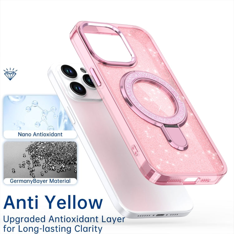 For iPhone 16 Pro Glitter Ring Holder MagSafe Phone Case(Pink) by buy2fix