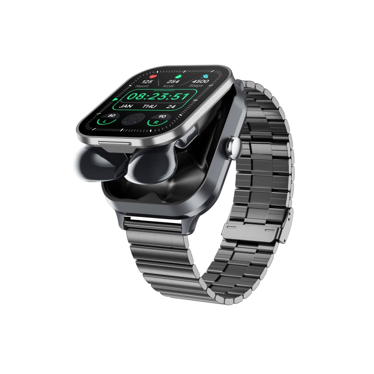 D8 Pro 2.01 inch 2 in 1 Bluetooth Earphone Steel Strap Smart Watch, Support NFC with Cover(Space Grey) by buy2fix