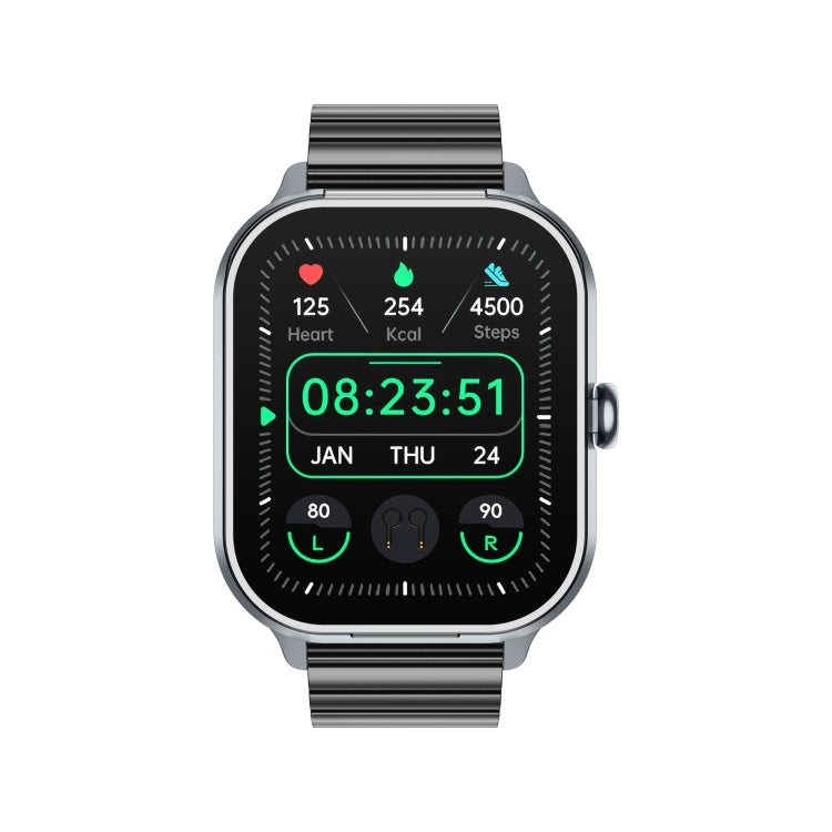 D8 Pro 2.01 inch 2 in 1 Bluetooth Earphone Steel Strap Smart Watch, Support NFC with Cover(Space Grey) by buy2fix