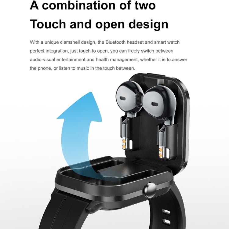 D8 Pro 2.01 inch 2 in 1 Bluetooth Earphone Steel Strap Smart Watch, Support NFC with Cover(Black) by buy2fix