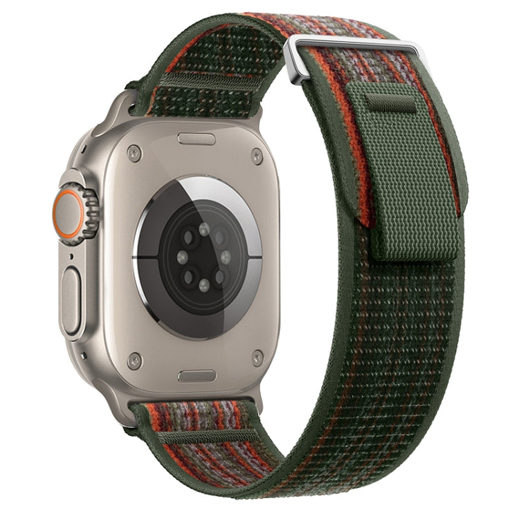 For Apple Watch Ultra 49mm Dual-Section Loop Nylon Watch Band(Dark Fir Green Orange) by buy2fix