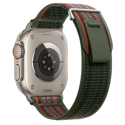 For Apple Watch Ultra 49mm Dual-Section Loop Nylon Watch Band(Dark Fir Green Orange) by buy2fix
