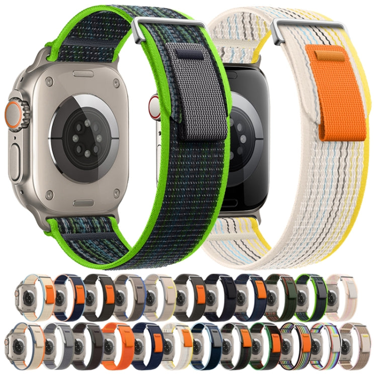 For Apple Watch Ultra 49mm Dual-Section Loop Nylon Watch Band(Dark Fir Green Orange) by buy2fix