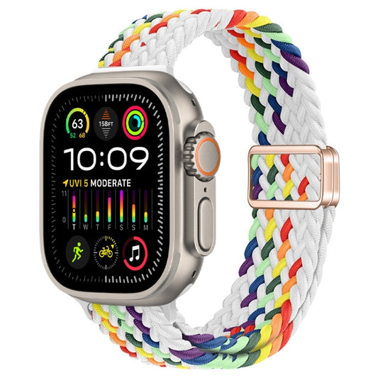 For Apple Watch Ultra 2 49mm Slim Magnetic Buckle Nylon Braided Watch Band(Z Pattern White Rainbow) by buy2fix