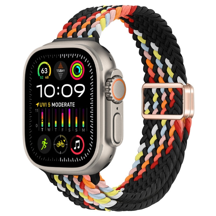 For Apple Watch Ultra 2 49mm Slim Magnetic Buckle Nylon Braided Watch Band(Z Pattern Black Rainbow) by buy2fix