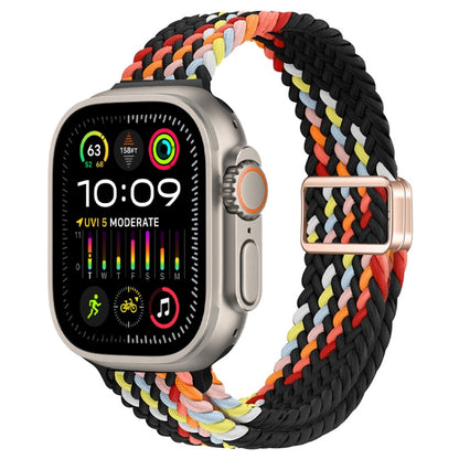 For Apple Watch Ultra 2 49mm Slim Magnetic Buckle Nylon Braided Watch Band(Z Pattern Black Rainbow) by buy2fix