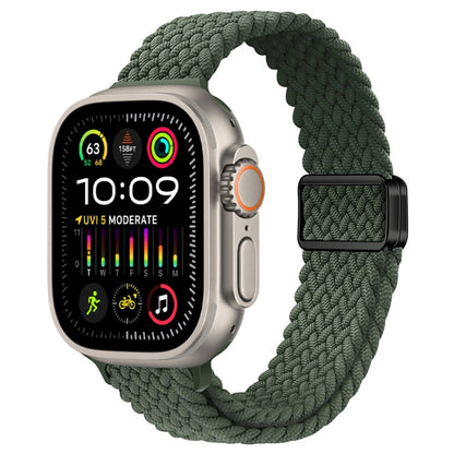 For Apple Watch Ultra 2 49mm Slim Magnetic Buckle Nylon Braided Watch Band(Dark Olive Green) by buy2fix