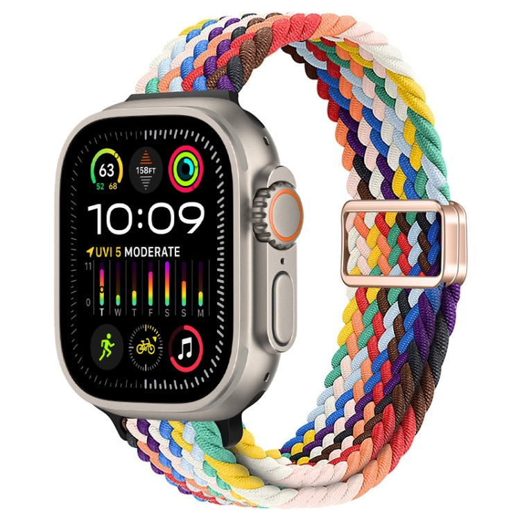 For Apple Watch Ultra 2 49mm Slim Magnetic Buckle Nylon Braided Watch Band(Rainbow) by buy2fix
