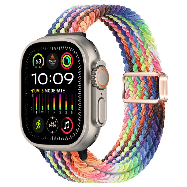 For Apple Watch Ultra 2 49mm Slim Magnetic Buckle Nylon Braided Watch Band(Radiant New Rainbow) by buy2fix