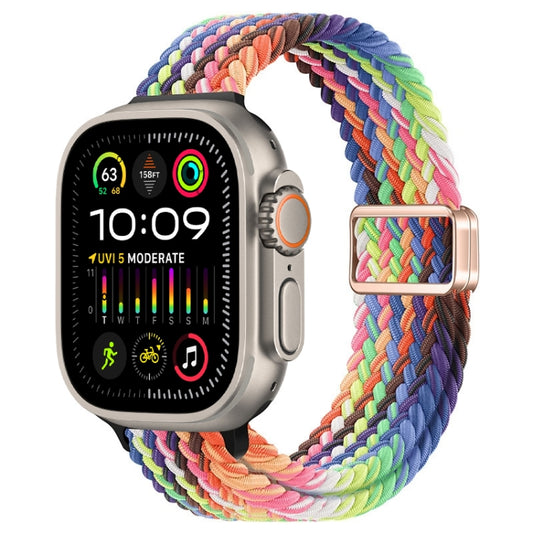 For Apple Watch Ultra 2 49mm Slim Magnetic Buckle Nylon Braided Watch Band(Radiant New Rainbow) by buy2fix