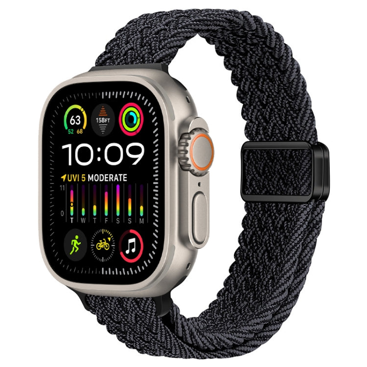 For Apple Watch Ultra 2 49mm Slim Magnetic Buckle Nylon Braided Watch Band(Black Grey) by buy2fix