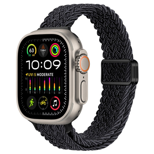 For Apple Watch Ultra 2 49mm Slim Magnetic Buckle Nylon Braided Watch Band(Black Grey) by buy2fix