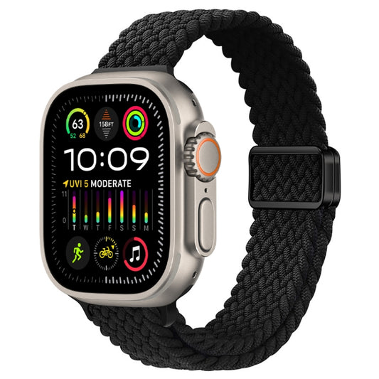 For Apple Watch Ultra 2 49mm Slim Magnetic Buckle Nylon Braided Watch Band(Black) by buy2fix