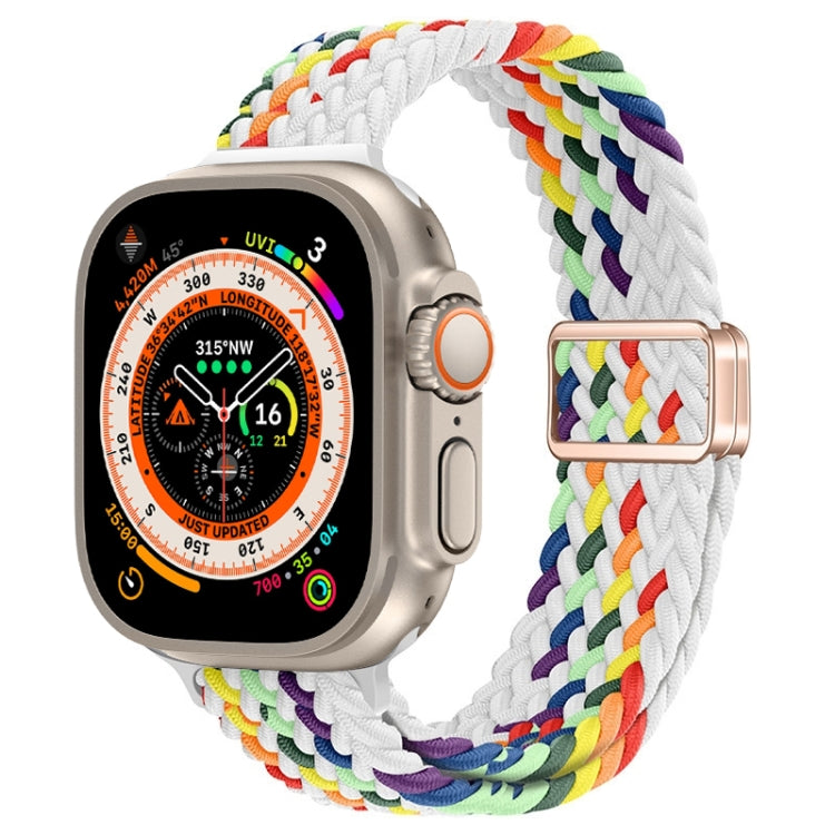 For Apple Watch Ultra 49mm Slim Magnetic Buckle Nylon Braided Watch Band(Z Pattern White Rainbow) by buy2fix