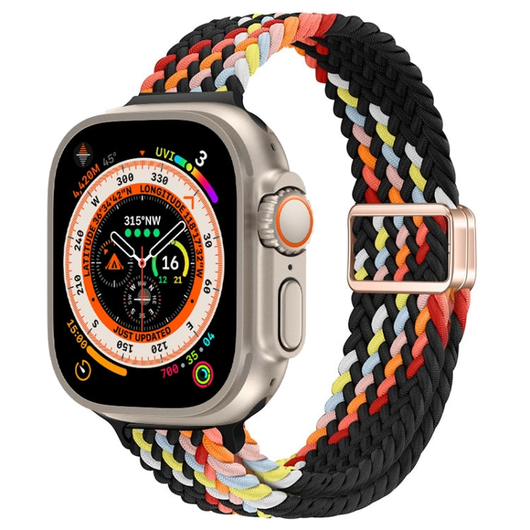 For Apple Watch Ultra 49mm Slim Magnetic Buckle Nylon Braided Watch Band(Z Pattern Black Rainbow) by buy2fix