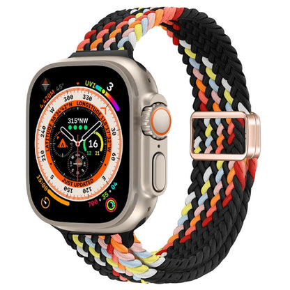 For Apple Watch Ultra 49mm Slim Magnetic Buckle Nylon Braided Watch Band(Z Pattern Black Rainbow) by buy2fix